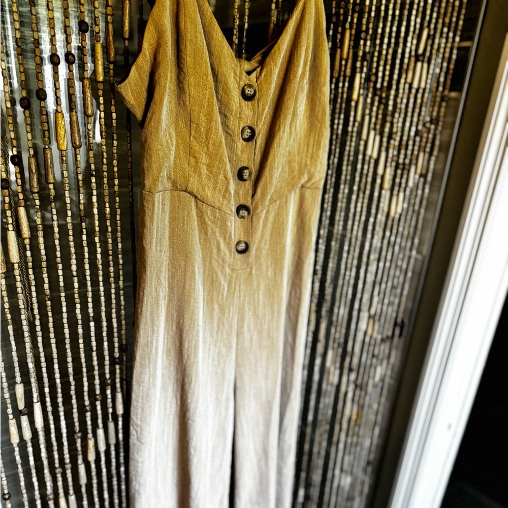 Hem & Thread Tan Button-Front Jumpsuit